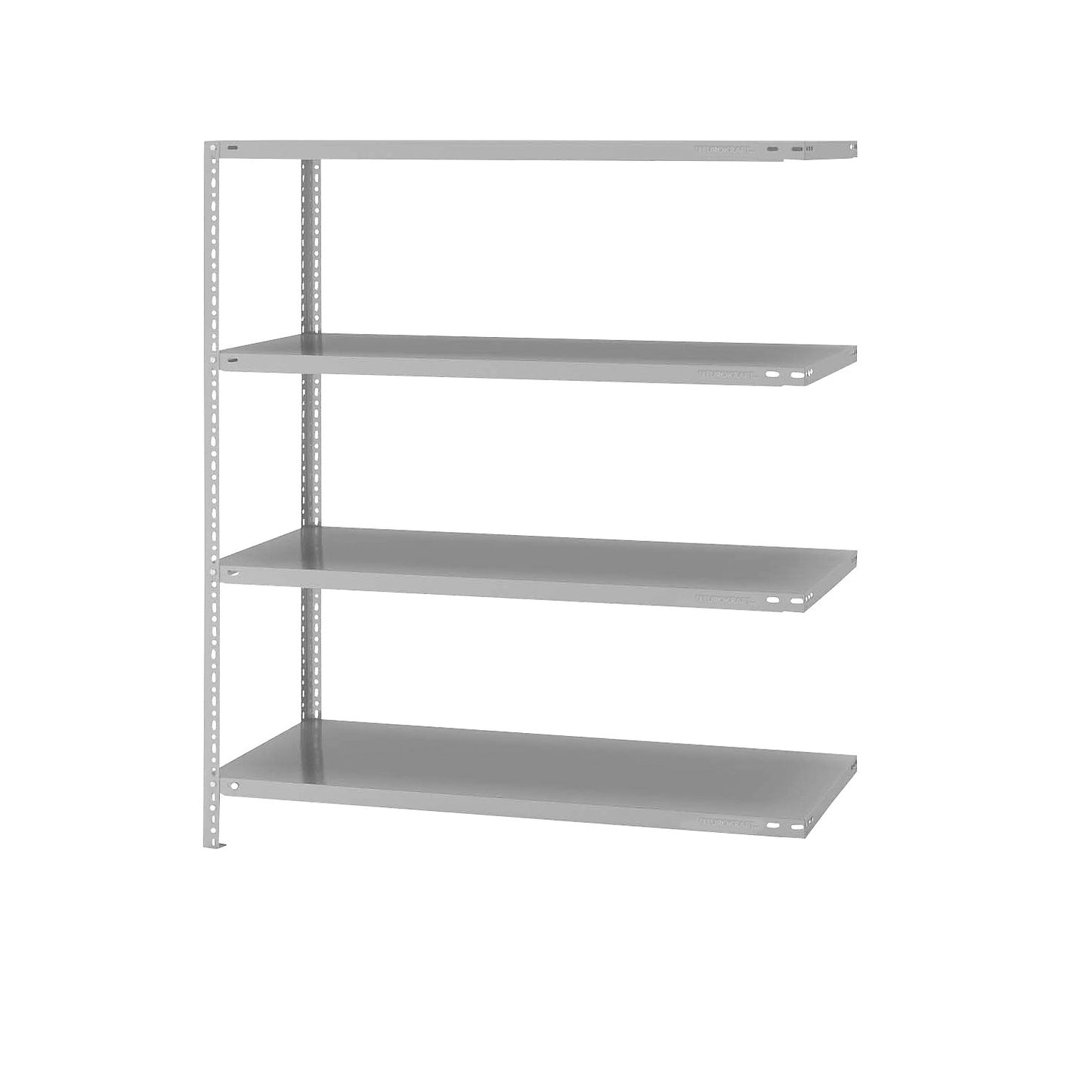 Storage bolt-together shelving, medium-duty, double-sided, HxWxD 1500 x 1300 x 600 mm, light grey, extension shelf unit.