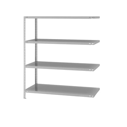 Storage bolt-together shelving, medium-duty, double-sided, HxWxD 1500 x 1300 x 600 mm, light grey, extension shelf unit.
