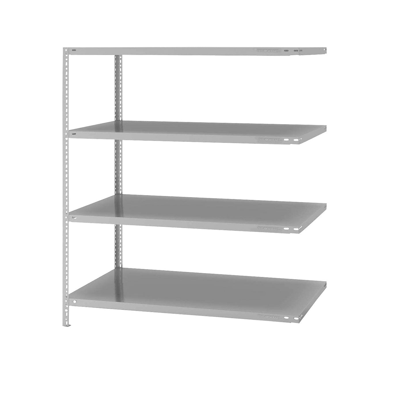 Storage bolt-together shelving, medium-duty, double-sided, HxWxD 1500 x 1300 x 800 mm, light grey, extension shelf unit.