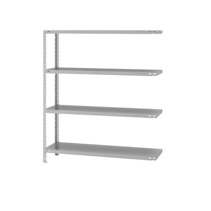 Storage bolt-together shelving, medium-duty, double-sided, HxWxD 1500 x 1300 x 400 mm, light grey, extension shelf unit.