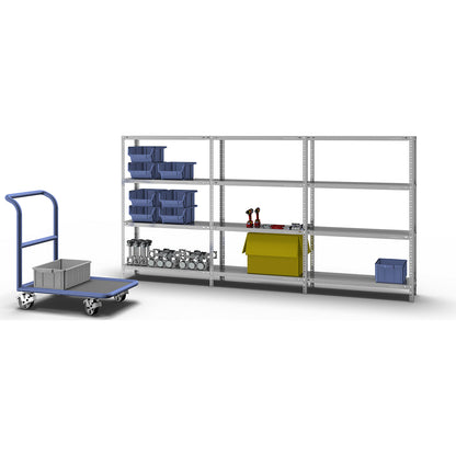 Bolt-together shelving, light duty, double-sided, HxWxD 1500 x 1000 x 400 mm, grey, extension shelf unit.