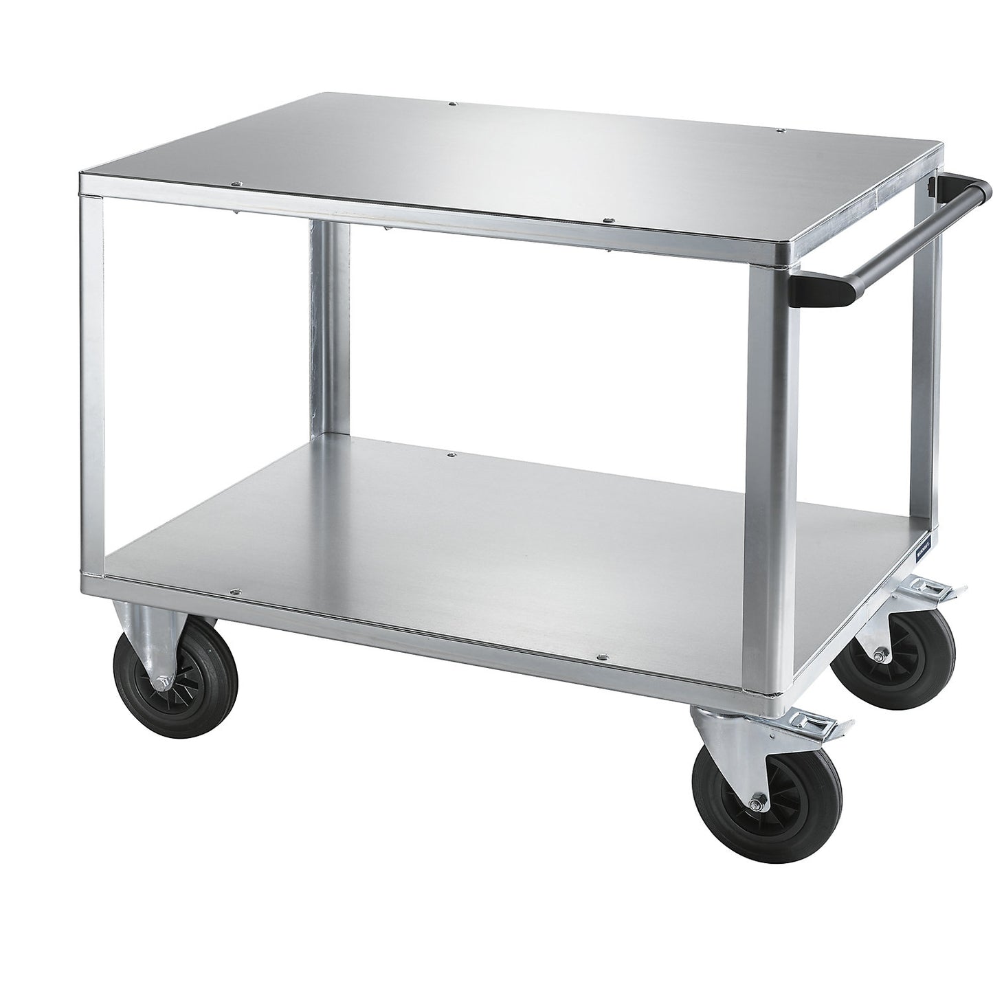 Assembly trolley, max. load 500 kg, 2 shelves with zinc plated sheet steel covering, shelf 1050 x 700 mm, zinc plated frame.