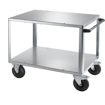 Assembly trolley, max. load 500 kg, 2 shelves with zinc plated sheet steel covering, shelf 1050 x 700 mm, zinc plated frame.