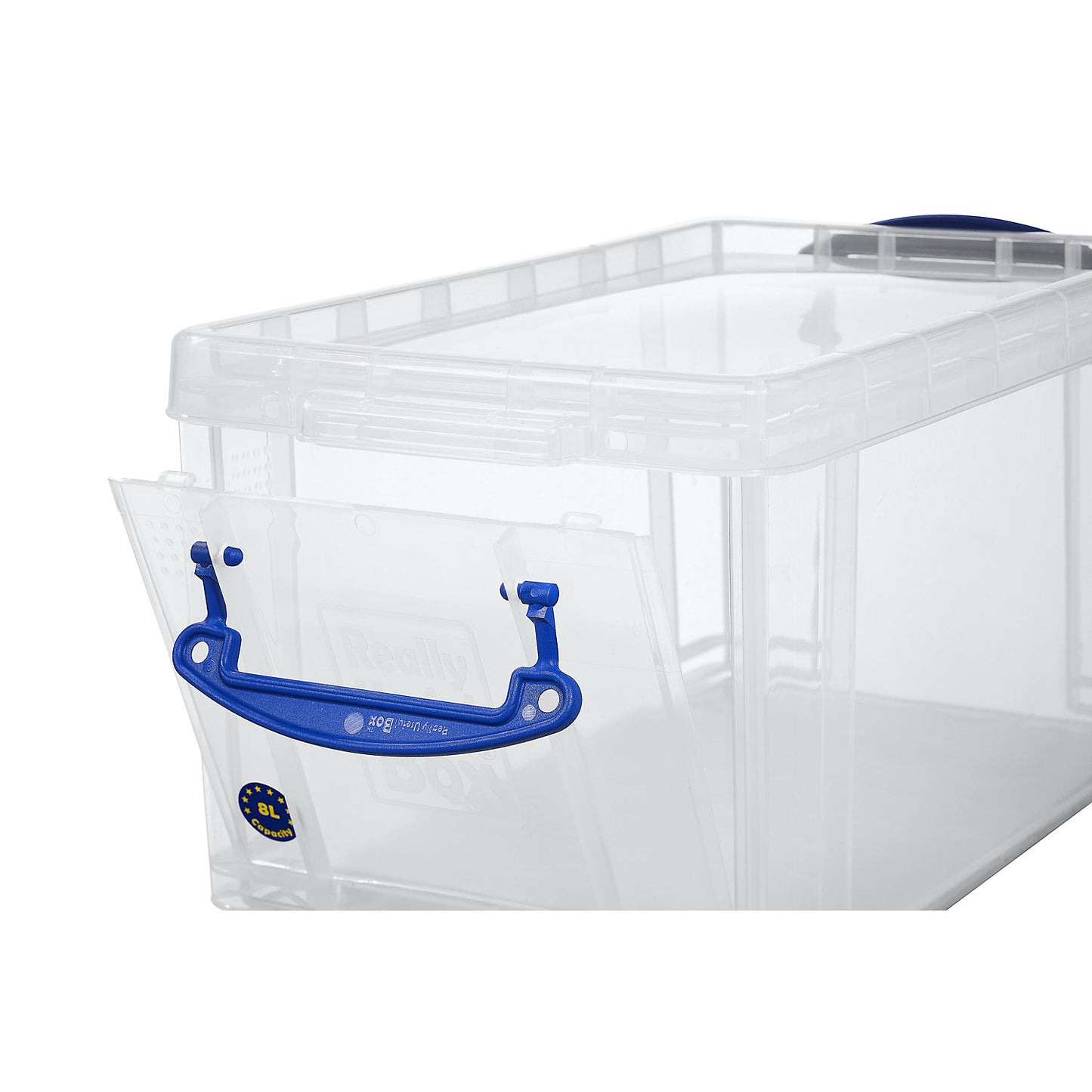 REALLY USEFUL stacking container, with lid and front flap, capacity 8 l, LxWxH 340 x 200 x 175 mm, pack of 4.