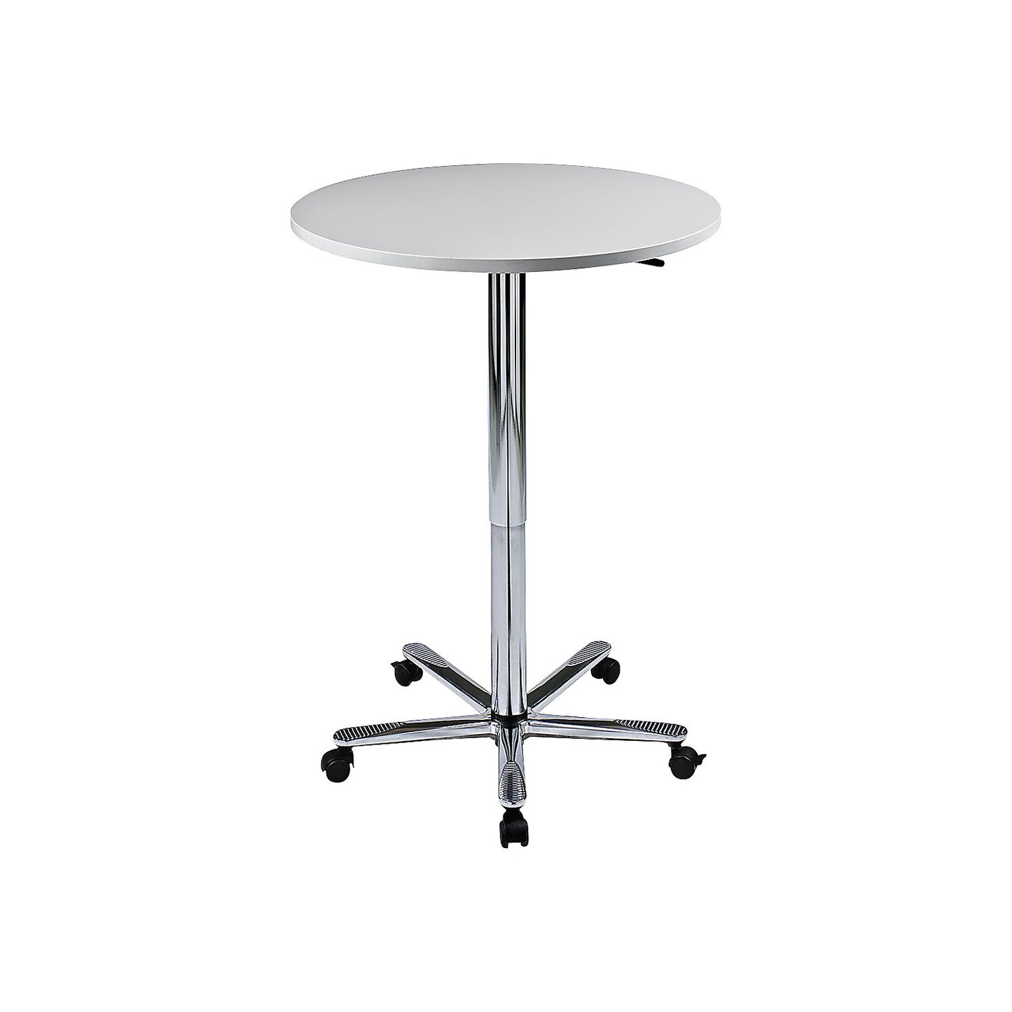 Canteen table, height adjustable, chrome plated frame, light grey.