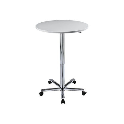 Canteen table, height adjustable, chrome plated frame, light grey.