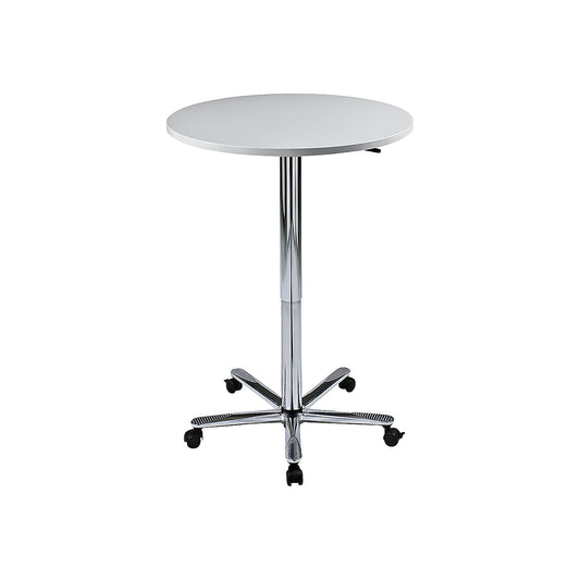 Canteen table, height adjustable, chrome plated frame, light grey.