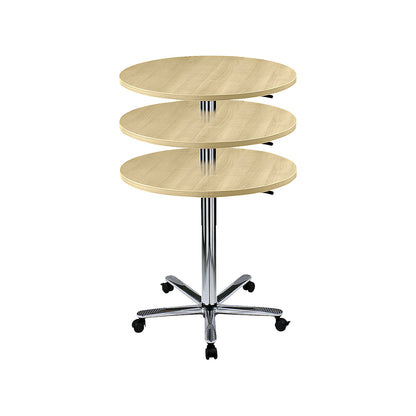 Canteen table, height adjustable, chrome plated frame, maple finish.