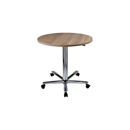 Canteen table, height adjustable, chrome plated frame, walnut finish.