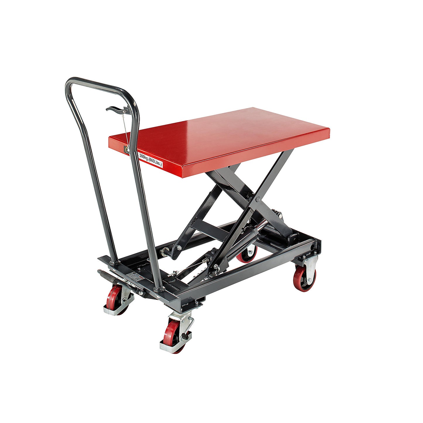 Lifting platform trolley, lifting range 330 - 910 mm, max. load 300 kg.