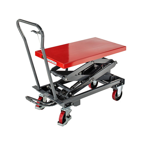 Lifting platform trolley, lifting range 435 - 1500 mm, max. load 350 kg.
