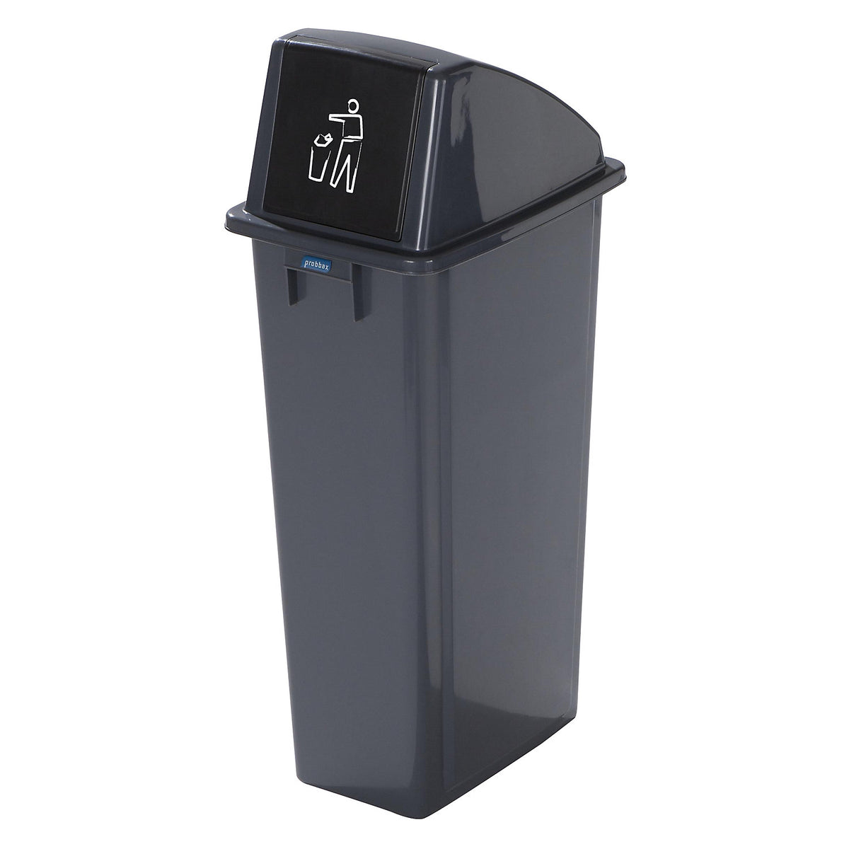 Robust recyclable waste collector, with high lid, capacity 80 l, access flap.
