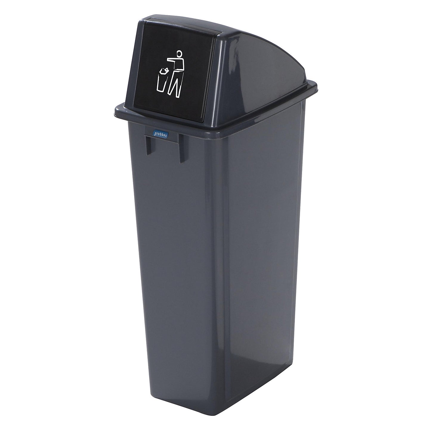 Robust recyclable waste collector with lid, capacity 80 l, raised lid, access flap.