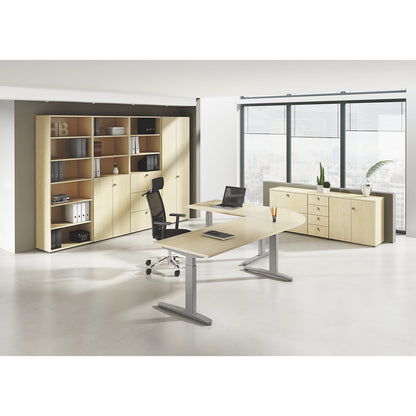 ANNY - Desk with C-foot frame, height adjustable 650 - 850 mm, width 1200 mm, light grey / white aluminium.