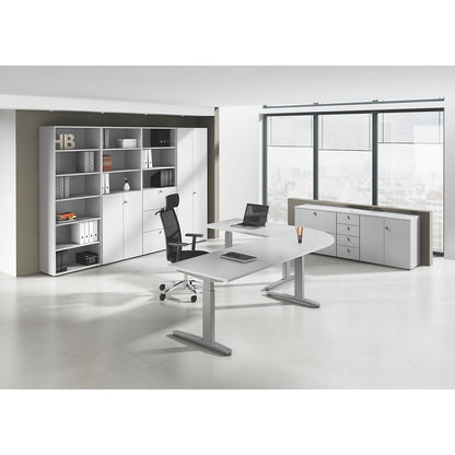 ANNY - Desk with C-foot frame, height adjustable 650 - 850 mm, width 1200 mm, light grey / white aluminium.