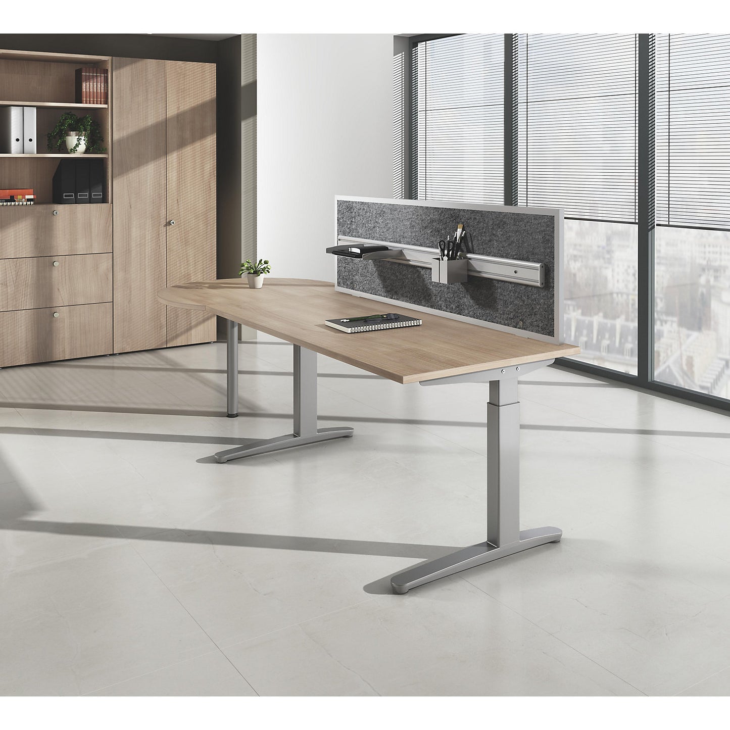 ANNY - Desk with C-foot frame, height adjustable 650 - 850 mm, width 1200 mm, white / aluminium silver.