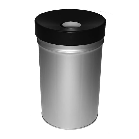 Waste collector, self extinguishing, capacity 60 l, HxØ 630 x 392 mm, new silver.
