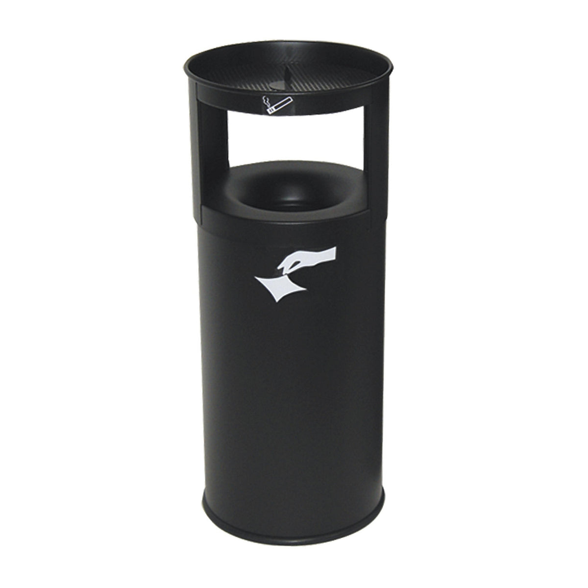 Safety combination ashtray, flame extinguishing, sheet steel, capacity 25 l, HxØ 800 x 250 mm, black.