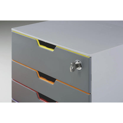 VARICOLOR® drawer box, HxWxD 292 x 280 x 356 mm, lockable, 4 drawers, grey.