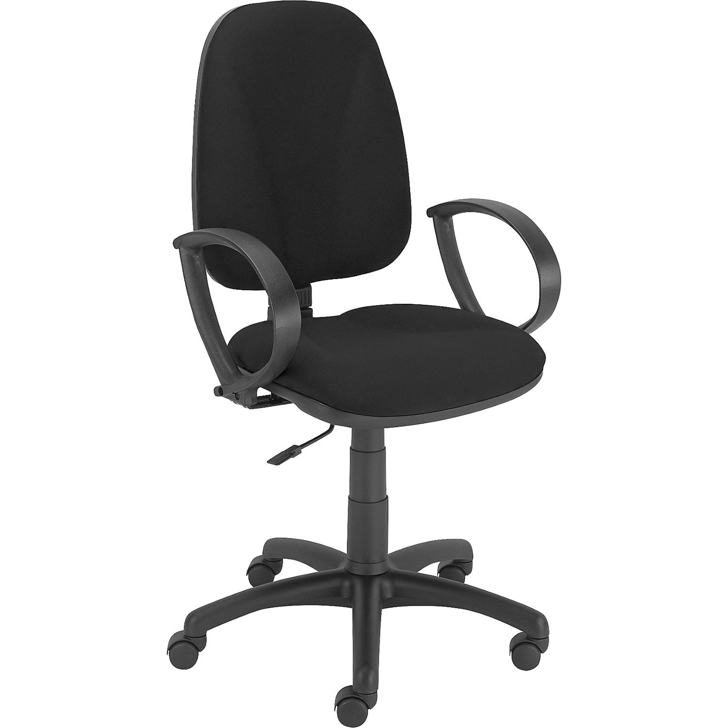 JUPITER office swivel chair, frame in black, without arm rests, synchronous mechanism, black cover.