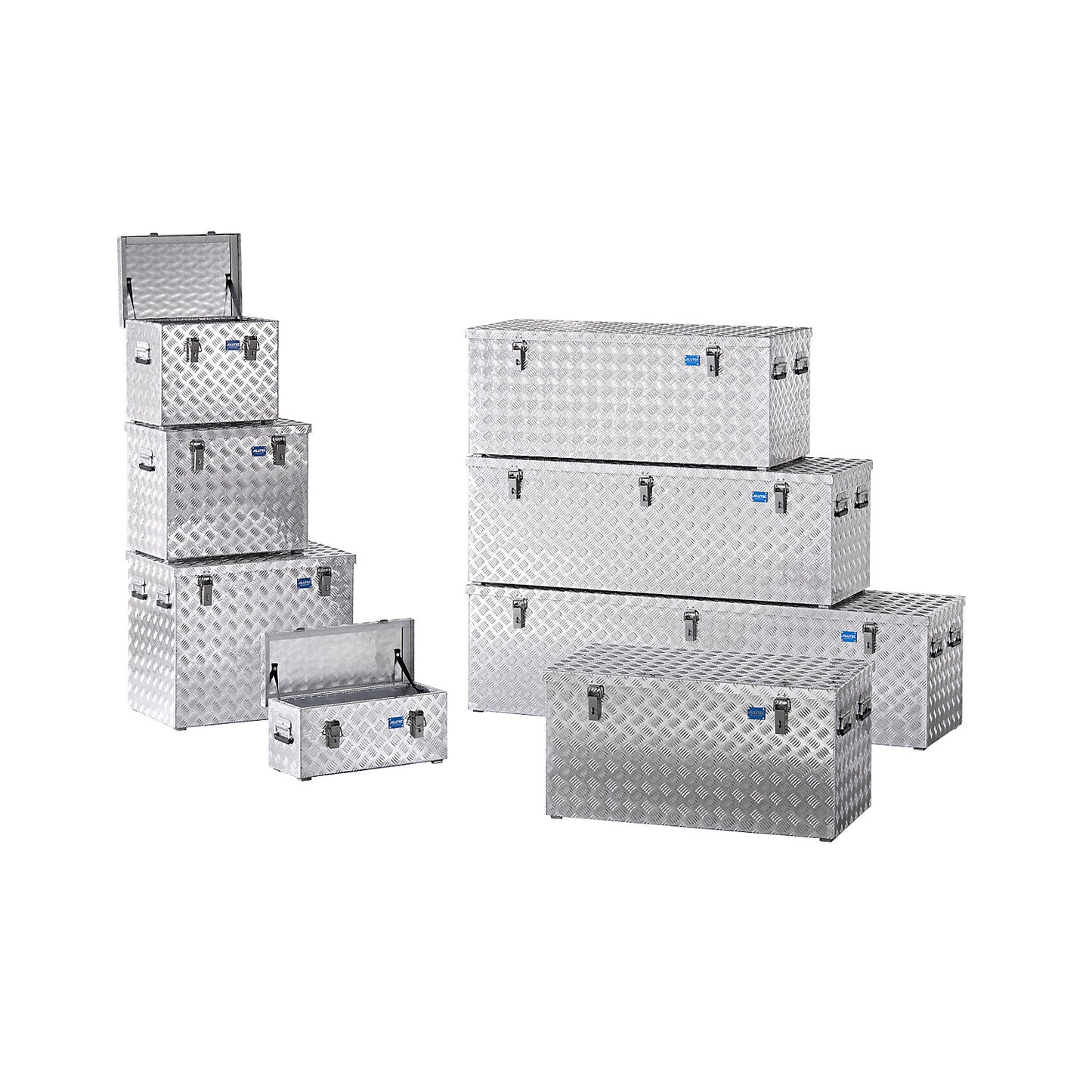 Aluminium chequer plate transport case, without gas pressure spring, capacity 234 l.