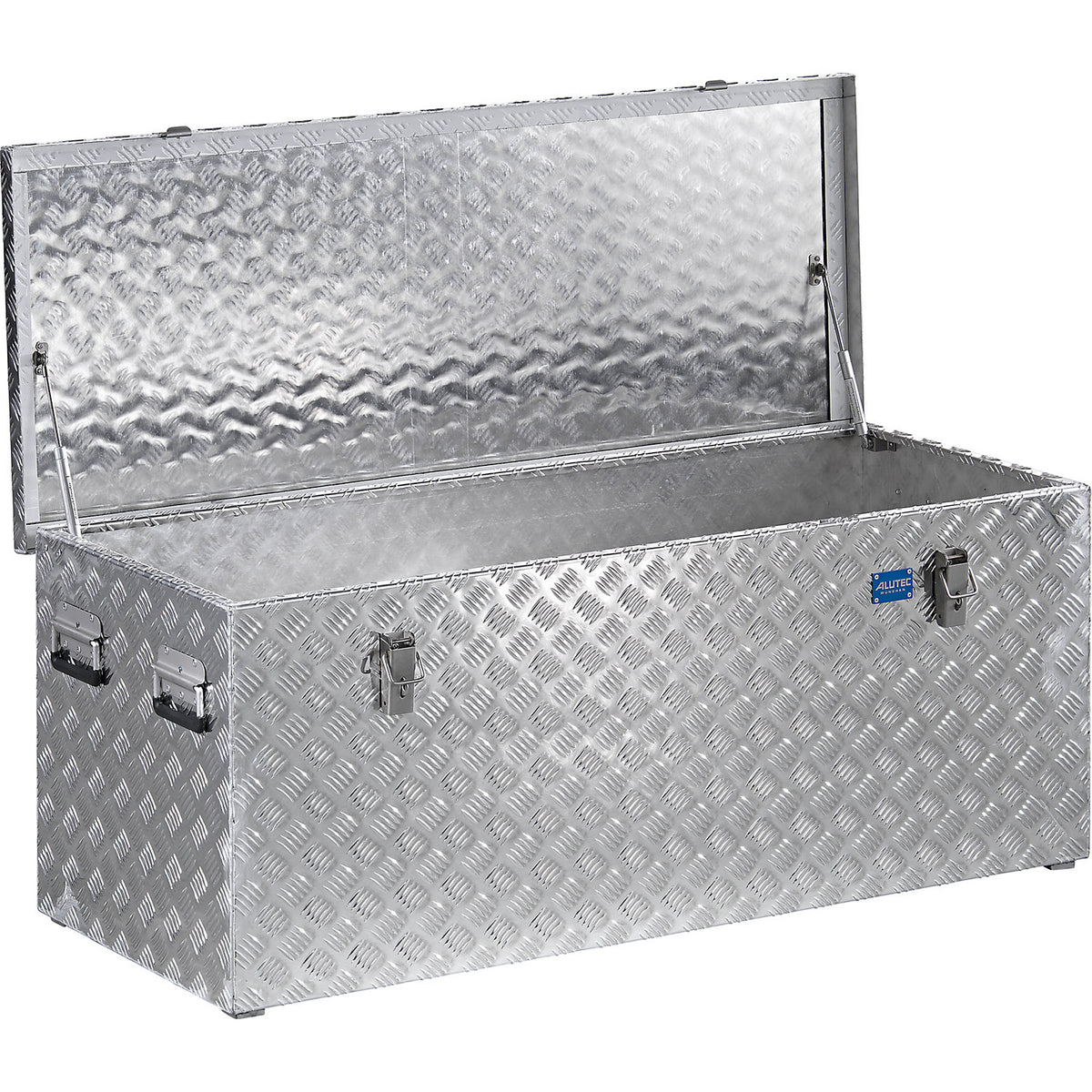 Aluminium chequer plate transport case, with gas pressure spring, capacity 312 l.