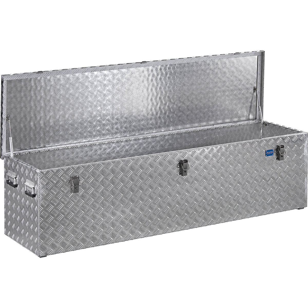 Aluminium chequer plate transport case, with gas pressure spring, capacity 470 l.