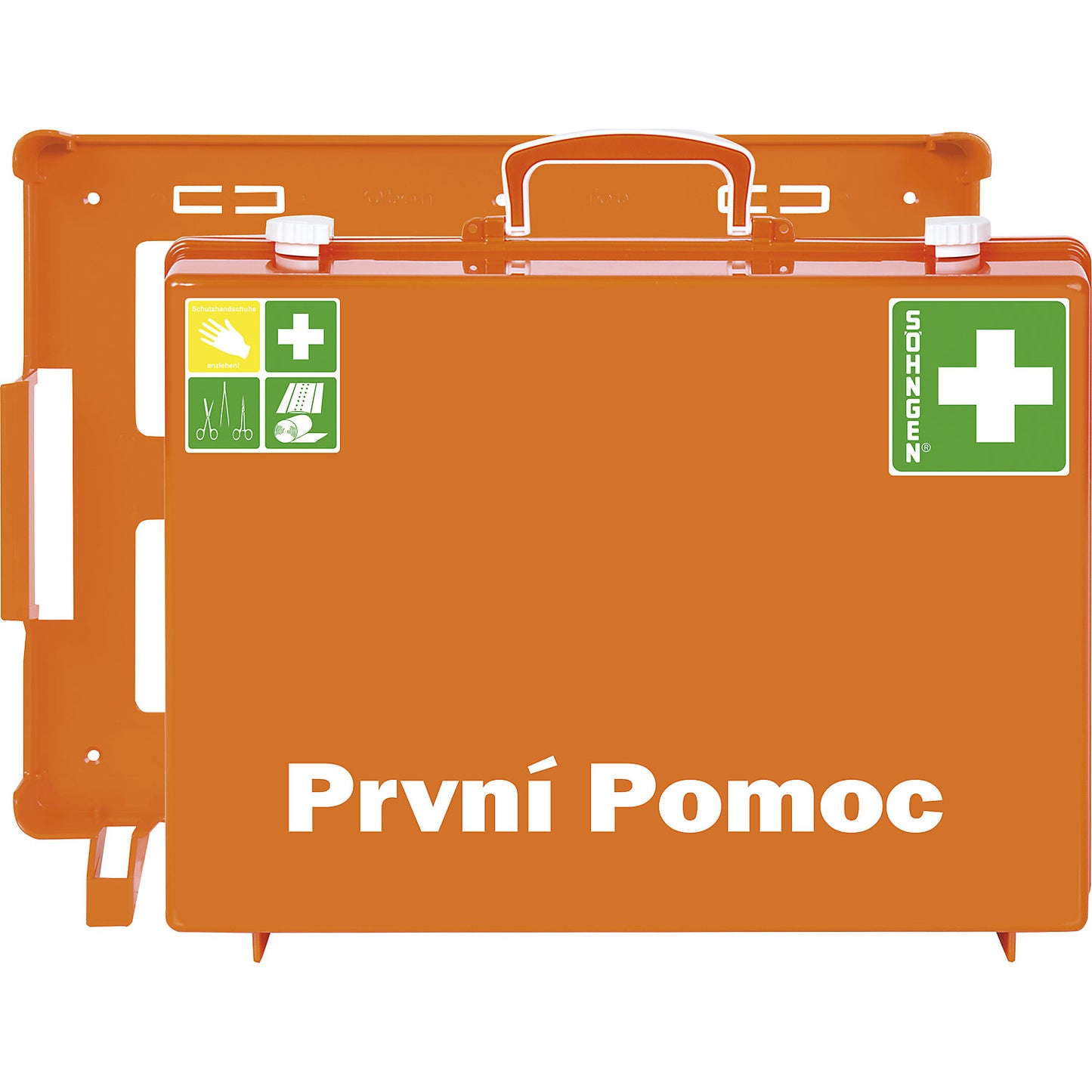 First aid case, DIN 13169 compliant, signal orange, HxWxD 300 x 400 x 150 mm, without contents.