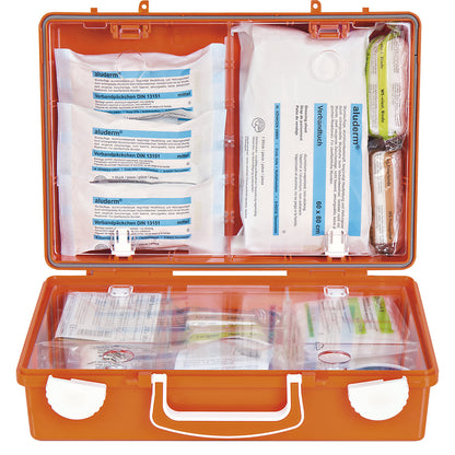 First aid case, DIN 13157 compliant, HxWxD 210 x 310 x 130 mm, with contents.