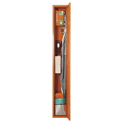 First aid cupboard, DIN 13157, with contents, HxW 2000 x 300 mm, signal orange, depth 200 mm.
