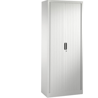 Roller shutter cupboard with horizontal shutter, HxWxD 1980 x 800 x 420 mm, 4 shelves, 5 file heights, traffic white.