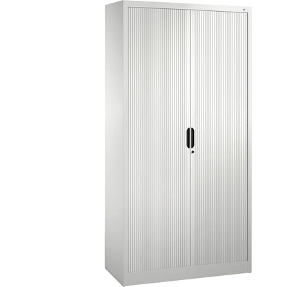 Roller shutter cupboard with horizontal shutter, HxWxD 1980 x 1000 x 420 mm, 4 shelves, 5 file heights, traffic white.