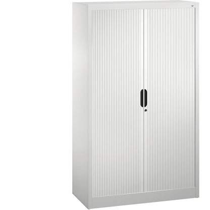 Roller shutter cupboard with horizontal shutter, HxWxD 1660 x 1000 x 420 mm, 3 shelves, 4 file heights, traffic white.