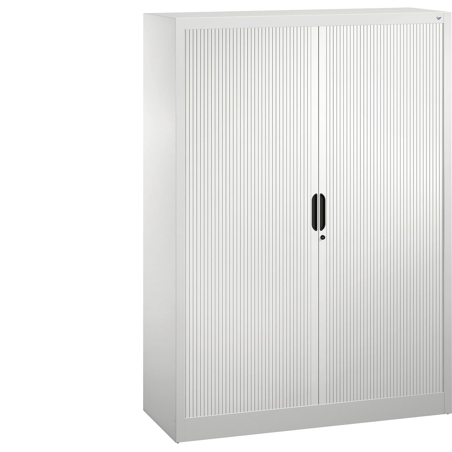 Roller shutter cupboard with horizontal shutter, HxWxD 1660 x 1200 x 420 mm, 3 shelves, 4 file heights, traffic white.