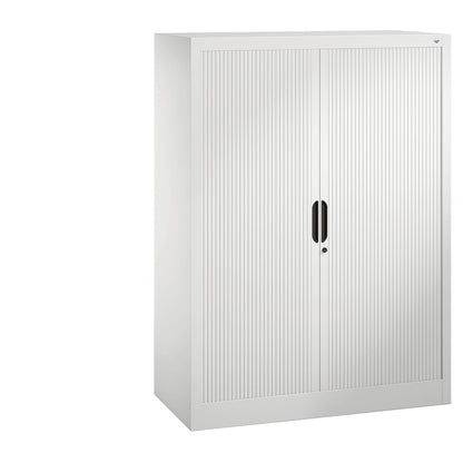 Roller shutter cupboard with horizontal shutter, HxWxD 1345 x 1000 x 420 mm, 3 shelves, 3.5 file heights, traffic white.