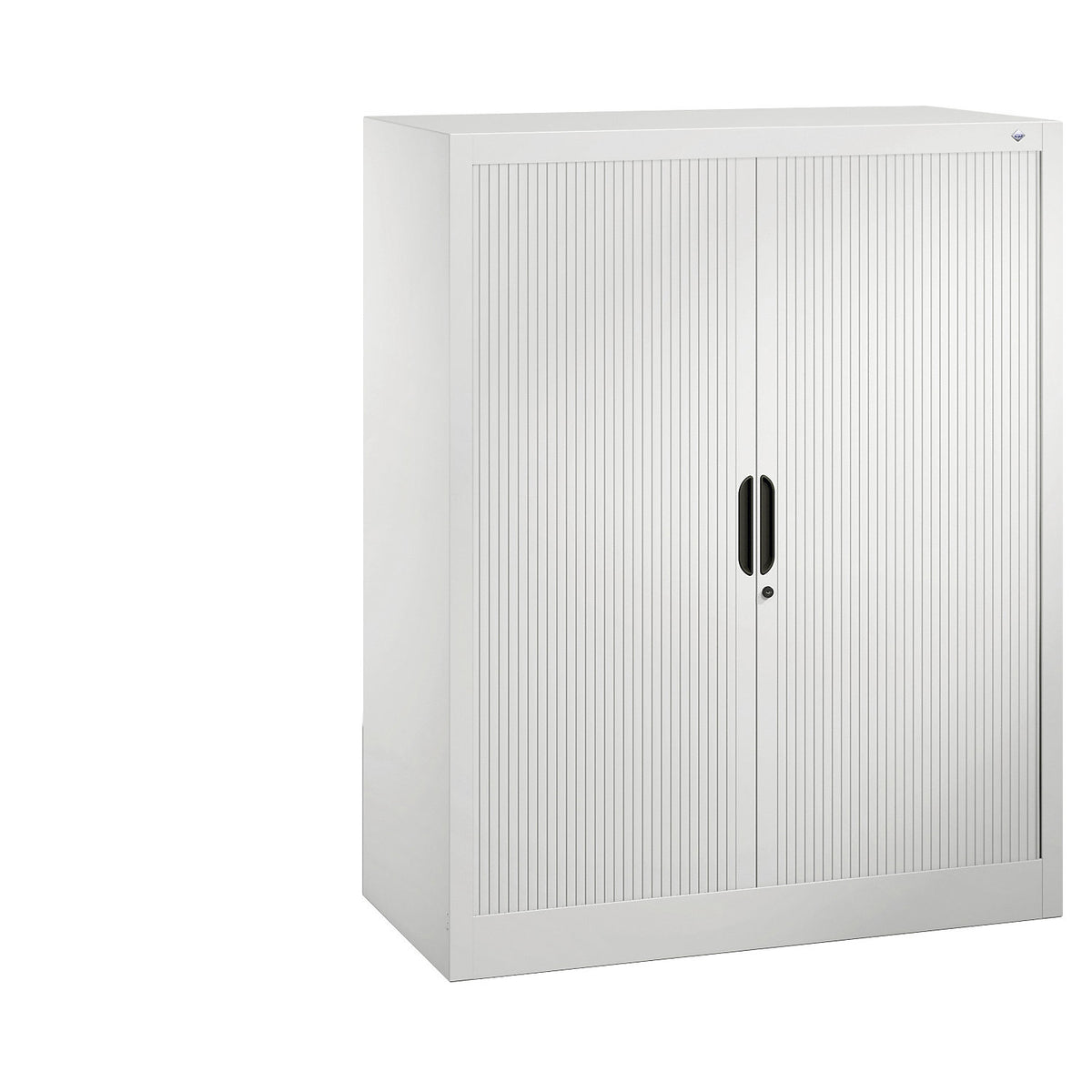 Roller shutter cupboard with horizontal shutter, HxWxD 1230 x 1000 x 420 mm, 2 shelves, 3 file heights, traffic white.