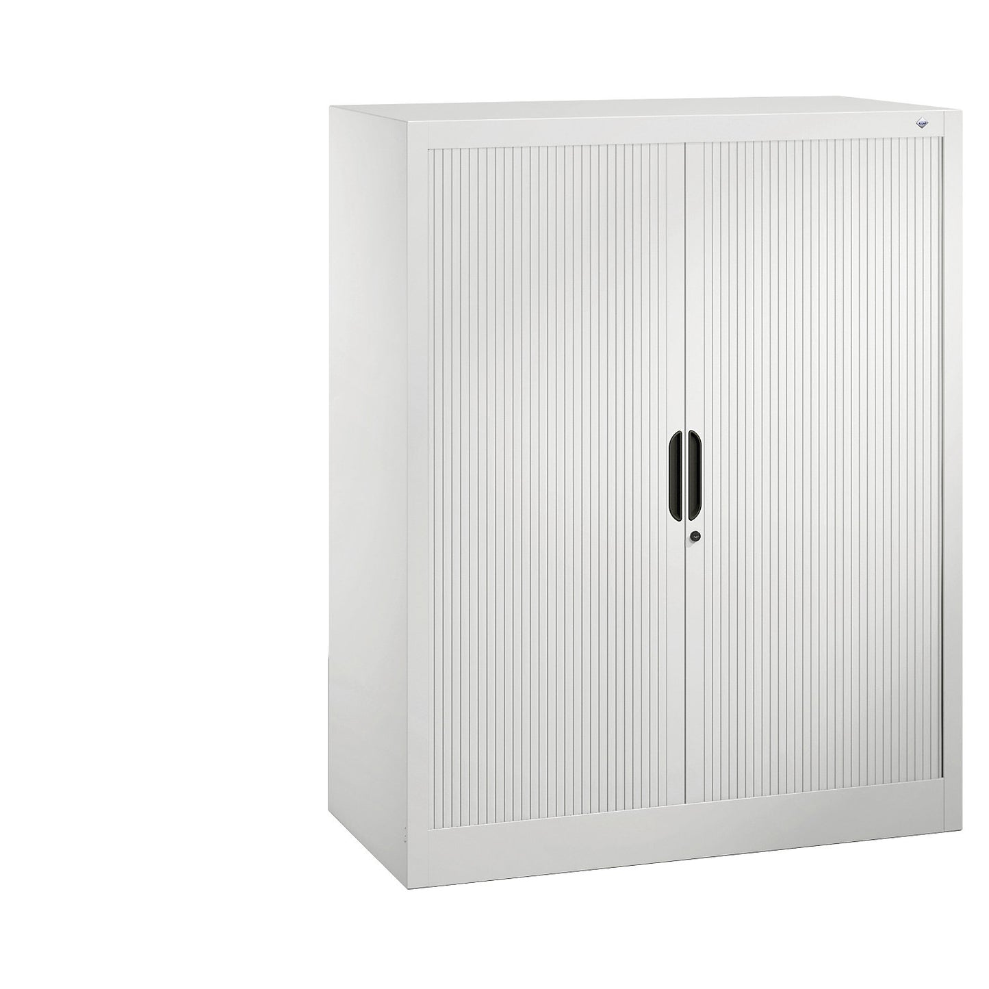 Roller shutter cupboard with horizontal shutter, HxWxD 1230 x 1000 x 420 mm, 2 shelves, 3 file heights, traffic white.