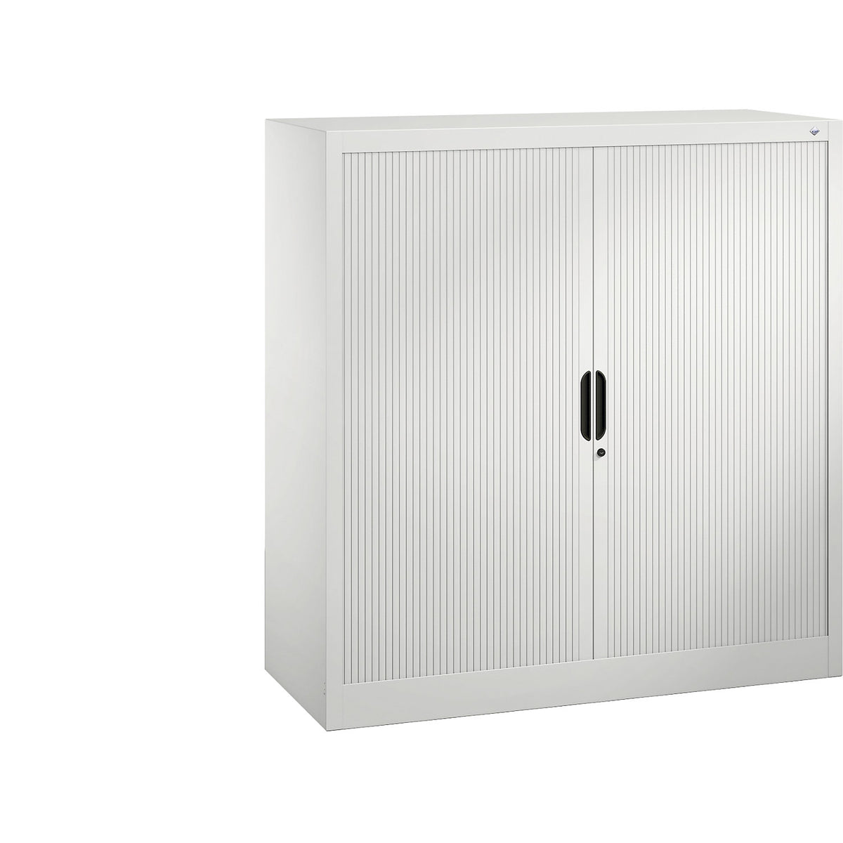 Roller shutter cupboard with horizontal shutter, HxWxD 1230 x 1200 x 420 mm, 2 shelves, 3 file heights, traffic white.