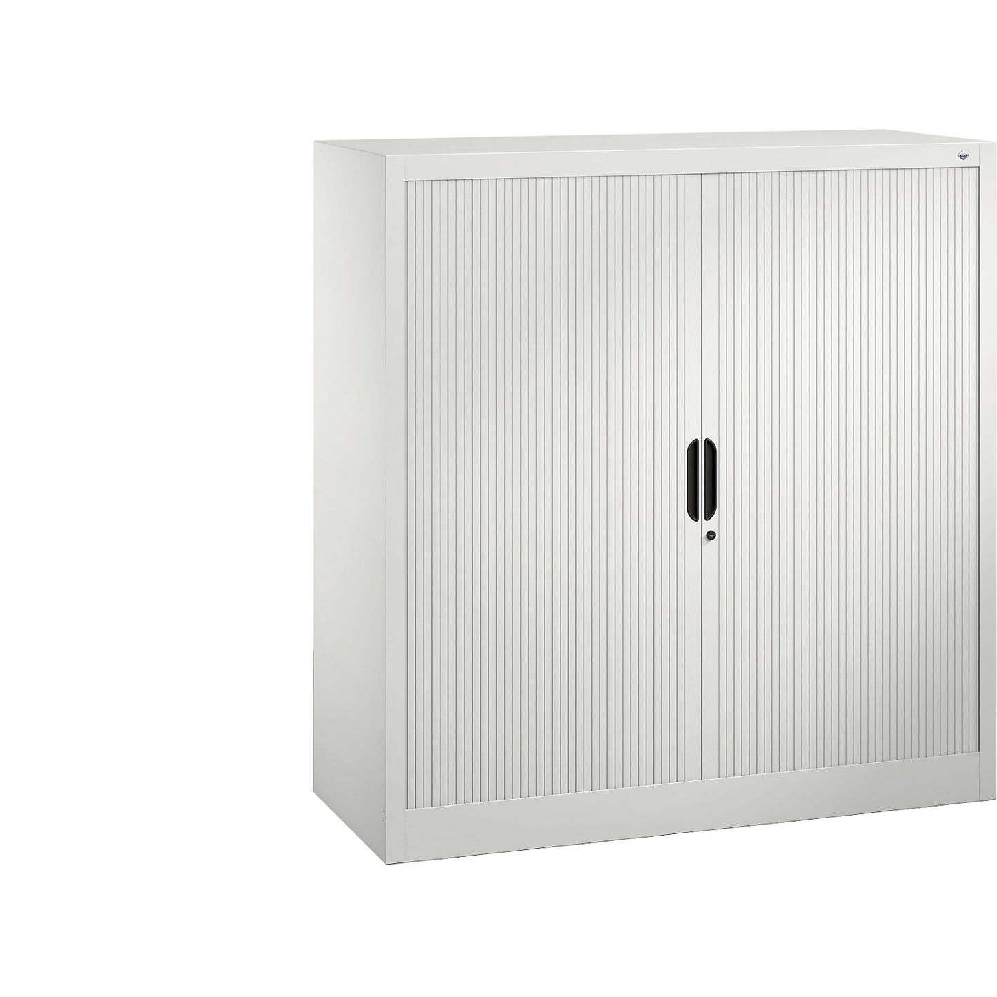 Roller shutter cupboard with horizontal shutter, HxWxD 1230 x 1200 x 420 mm, 2 shelves, 3 file heights, traffic white.