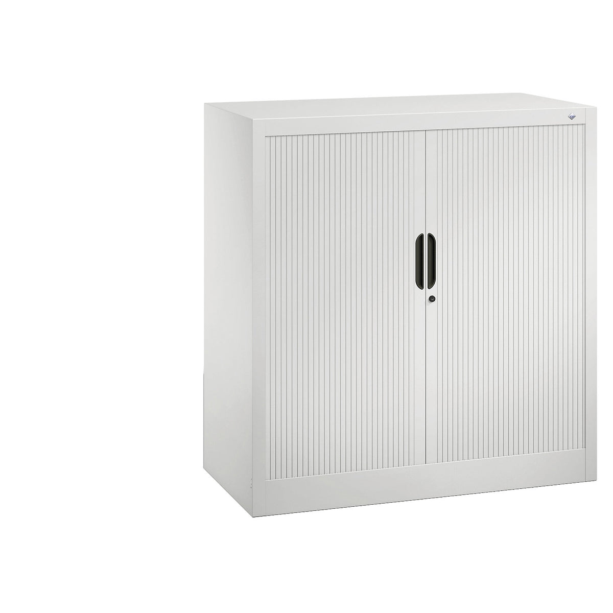 Roller shutter cupboard with horizontal shutter, HxWxD 1030 x 1000 x 420 mm, 2 shelves, 2.5 file heights, traffic white.