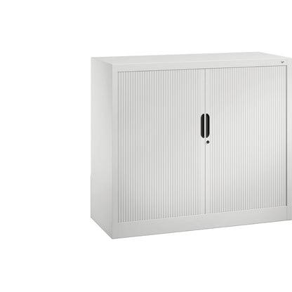 Roller shutter cupboard with horizontal shutter, HxWxD 1030 x 1200 x 420 mm, 2 shelves, 2.5 file heights, traffic white.