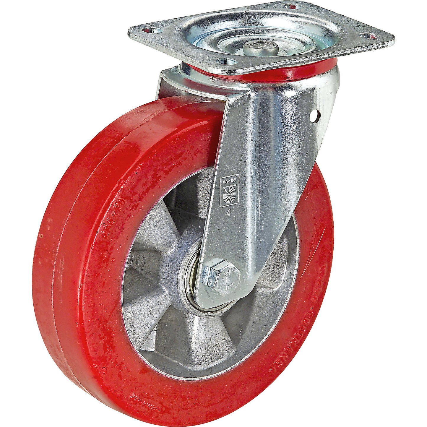 Polyurethane tyre on aluminium rim, wheel Ø x width 160 x 48 mm, swivel castor, max. load 300 kg.