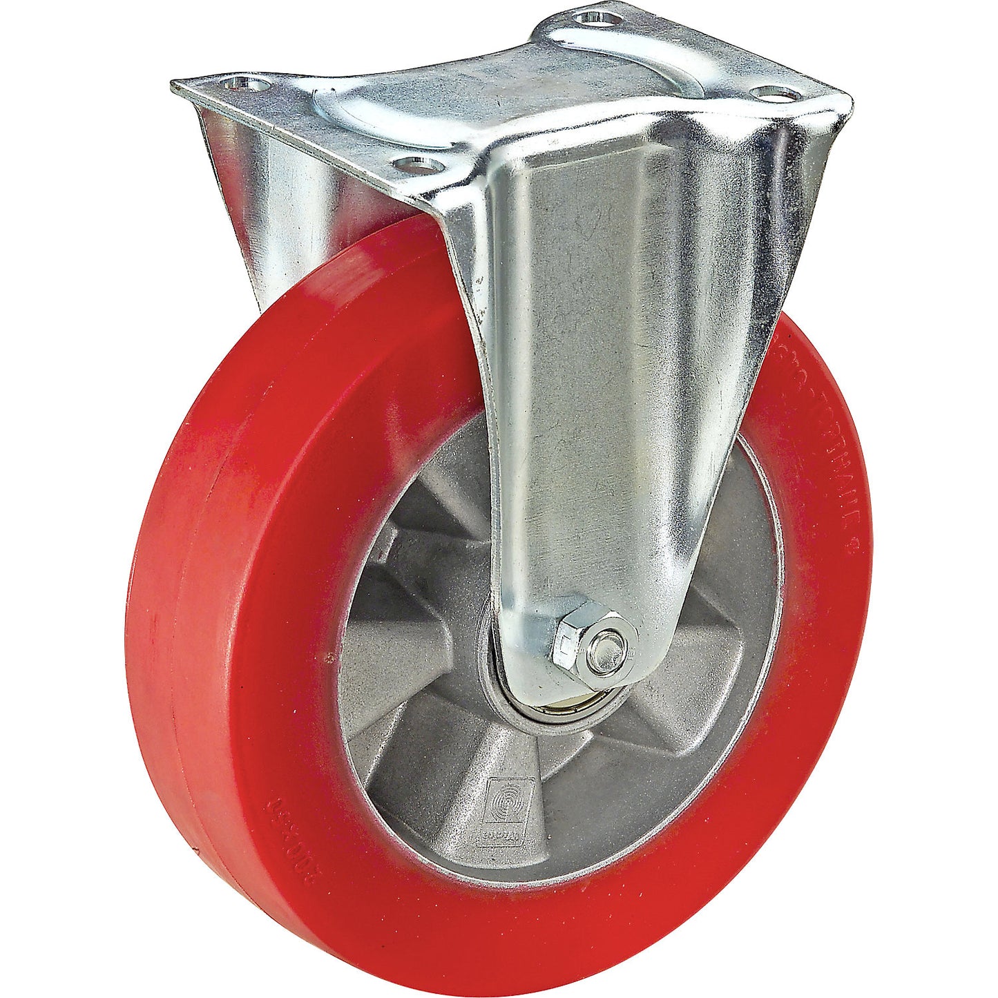 Polyurethane tyre on aluminium rim, wheel Ø x width 125 x 40 mm, fixed castor, max. load 200 kg.