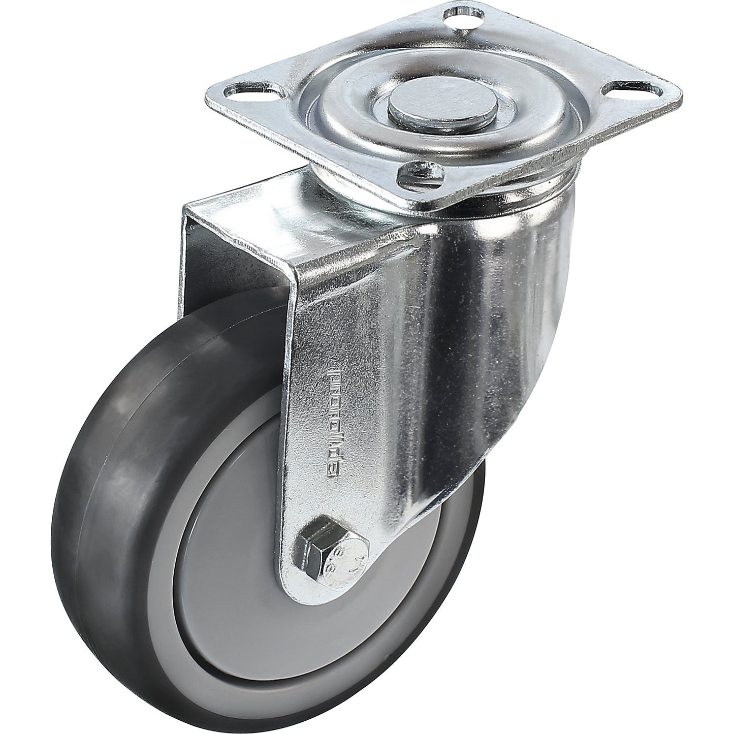 Rubber tyre, thermoplastic, with mounting plate, wheel Ø x width 100 x 32 mm, swivel castor.