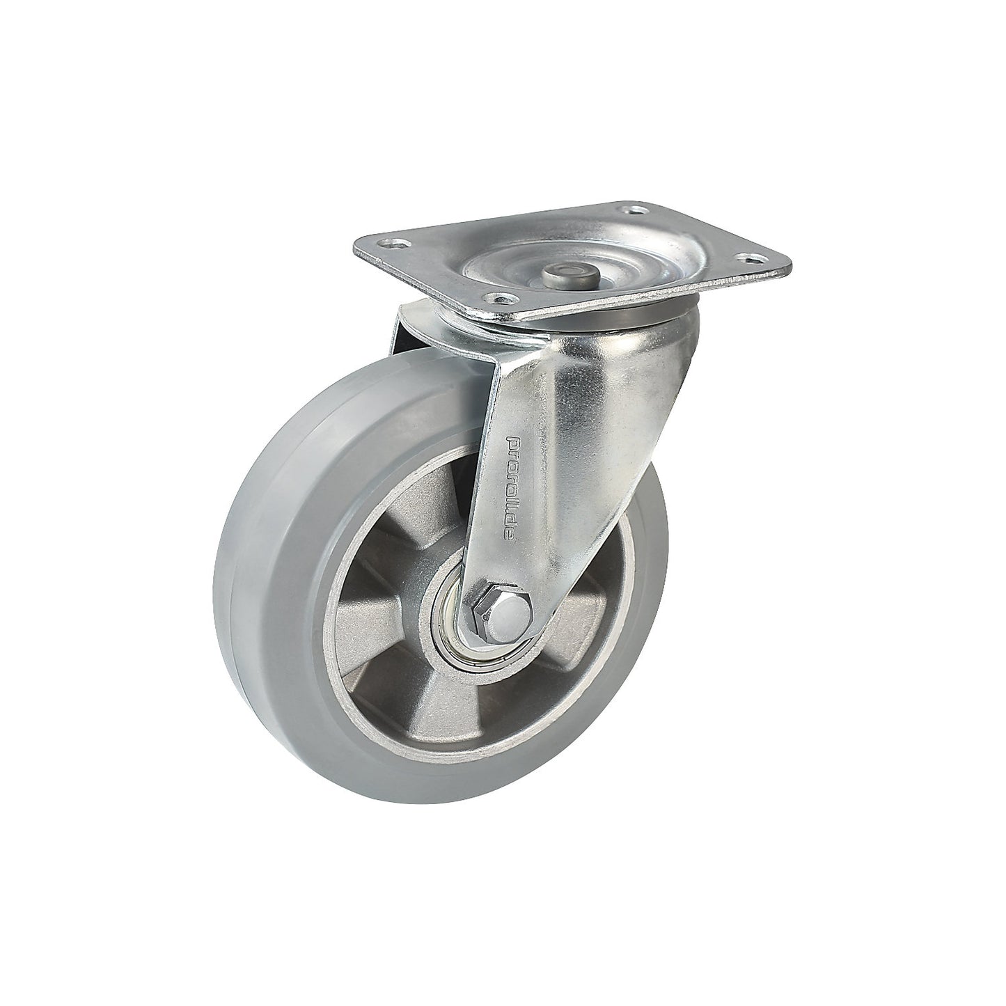 Elastic solid rubber tyre, grey, wheel Ø x width 160 x 50 mm, swivel castor.