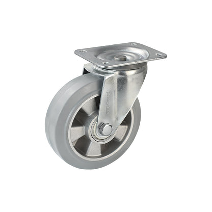 Elastic solid rubber tyre, grey, wheel Ø x width 160 x 50 mm, swivel castor.