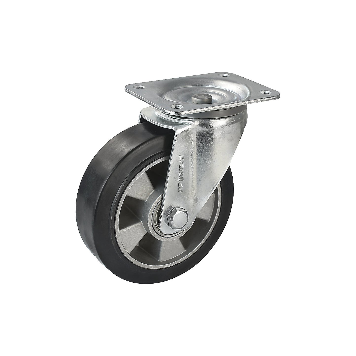 Elastic solid rubber tyre, black, wheel Ø x width 160 x 50 mm, swivel castor.