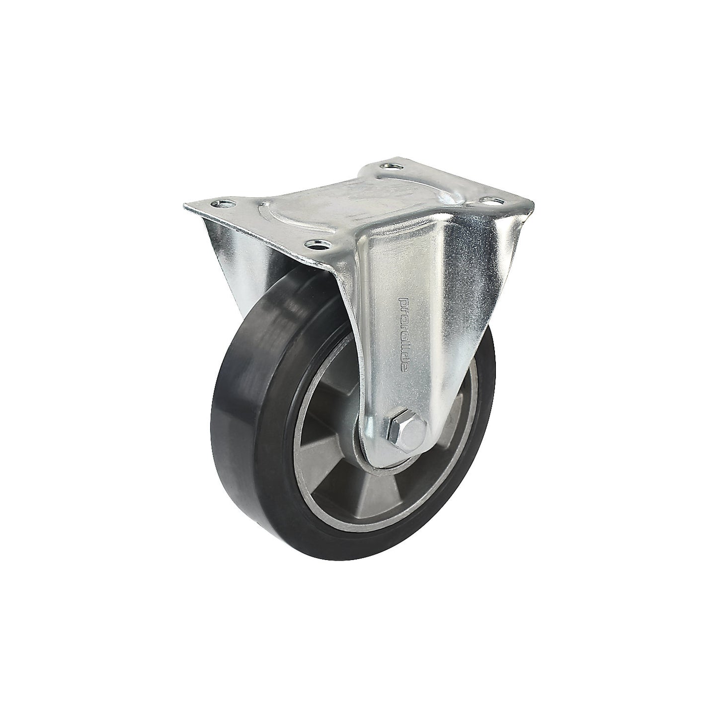 Elastic solid rubber tyre, black, wheel Ø x width 160 x 50 mm, fixed castor.