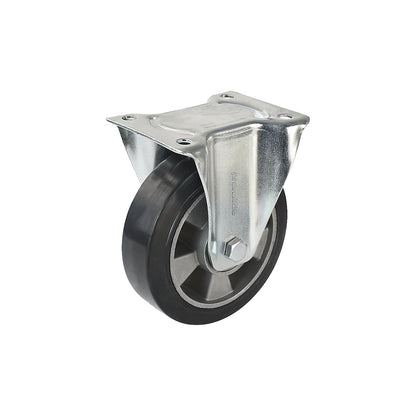 Elastic solid rubber tyre, black, wheel Ø x width 200 x 50 mm, fixed castor.