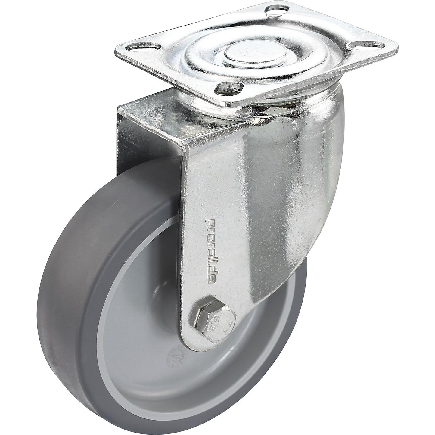 Set of thermoplastic rubber tyres, with mounting plate, 2 swivel castors and 2 swivel castors with double stops, wheel Ø x width 100 x 32 mm.